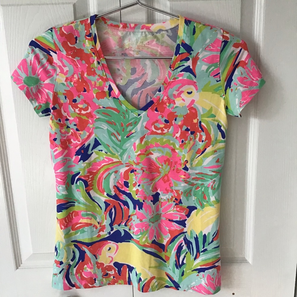 Lilly Pulitzer XXS Extra Small Michele Casa Banana V Neck Tee Shirt